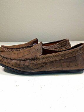 M Gemi Men's Brown Leather Croc Embossed Slip-On Loafer Shoes EU 43